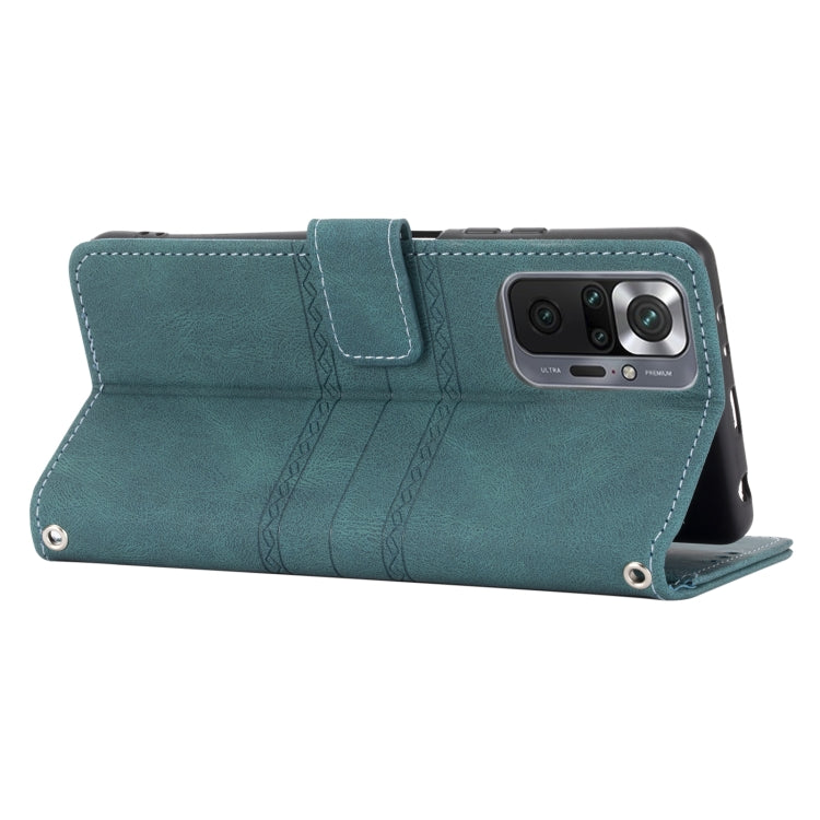 For Xiaomi Redmi Note 10 Pro Max Embossed Striped Magnetic Buckle PU + TPU Horizontal Flip Leather Case with Holder & Card Slot & Wallet & Photo Frame & Sling