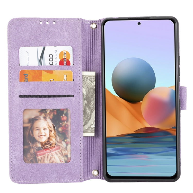 For Xiaomi Redmi Note 10 Pro Max Embossed Striped Magnetic Buckle PU + TPU Horizontal Flip Leather Case with Holder & Card Slot & Wallet & Photo Frame & Sling