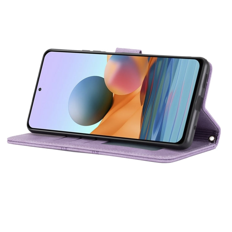 For Xiaomi Redmi Note 10 Pro Max Embossed Striped Magnetic Buckle PU + TPU Horizontal Flip Leather Case with Holder & Card Slot & Wallet & Photo Frame & Sling