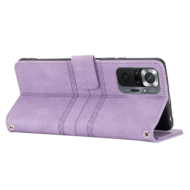 For Xiaomi Redmi Note 10 Pro Max Embossed Striped Magnetic Buckle PU + TPU Horizontal Flip Leather Case with Holder & Card Slot & Wallet & Photo Frame & Sling