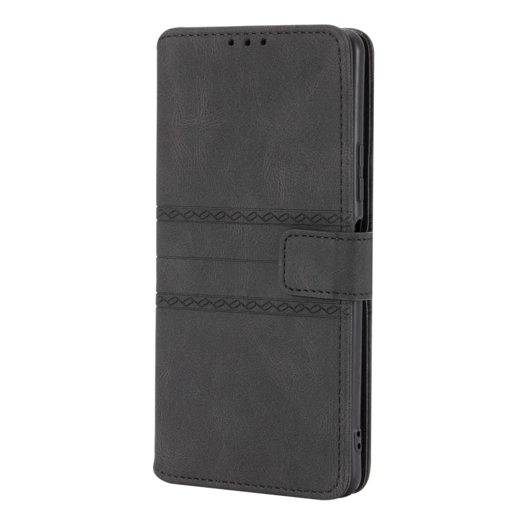 For Xiaomi Redmi Note 10 Pro Max Embossed Striped Magnetic Buckle PU + TPU Horizontal Flip Leather Case with Holder & Card Slot & Wallet & Photo Frame & Sling