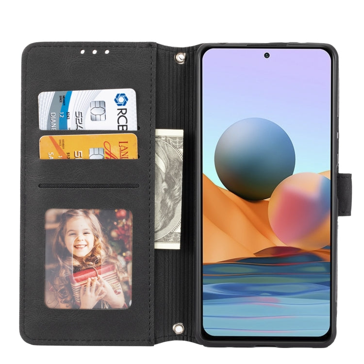 For Xiaomi Redmi Note 10 Pro Max Embossed Striped Magnetic Buckle PU + TPU Horizontal Flip Leather Case with Holder & Card Slot & Wallet & Photo Frame & Sling