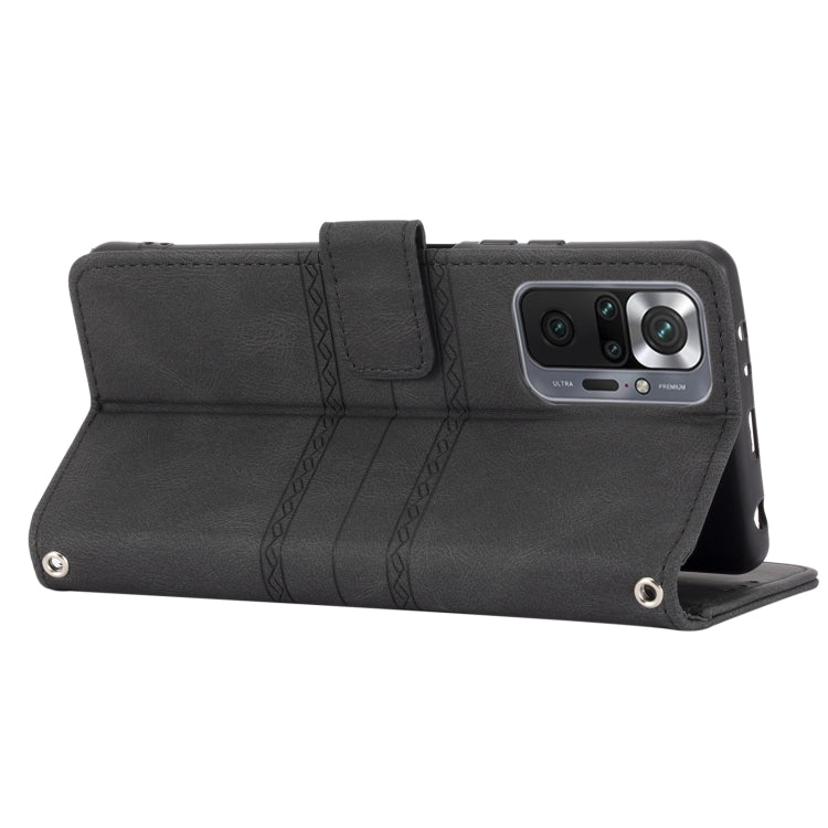 For Xiaomi Redmi Note 10 Pro Max Embossed Striped Magnetic Buckle PU + TPU Horizontal Flip Leather Case with Holder & Card Slot & Wallet & Photo Frame & Sling