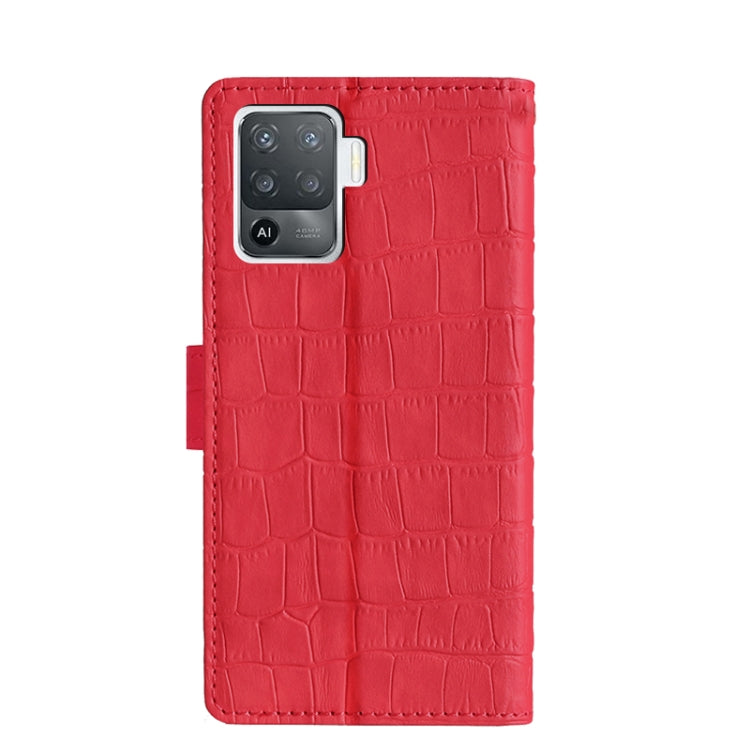 For OPPO A94 / F19 Pro Skin Feel Crocodile Texture Magnetic Clasp Horizontal Flip PU Leather Case with Holder & Card Slots & Wallet