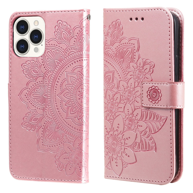For iPhone 13 Pro Max 7-petal Flowers Embossing Pattern Horizontal Flip PU Leather Case with Holder & Card Slots & Wallet & Photo Frame