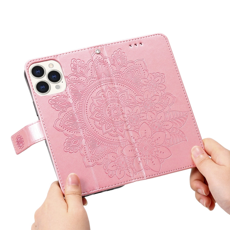 For iPhone 13 Pro Max 7-petal Flowers Embossing Pattern Horizontal Flip PU Leather Case with Holder & Card Slots & Wallet & Photo Frame