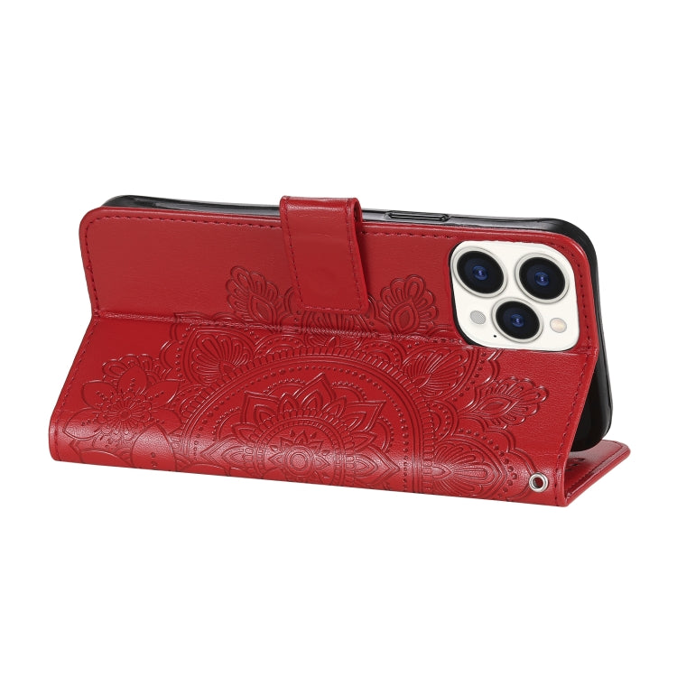 For iPhone 13 Pro Max 7-petal Flowers Embossing Pattern Horizontal Flip PU Leather Case with Holder & Card Slots & Wallet & Photo Frame