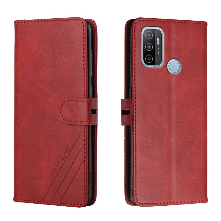 For OPPO A53 / A53s Stitching Style 2-Color Cow Texture Horizontal Flip PU Leather Case with Holder & Card Slot & Lanyard