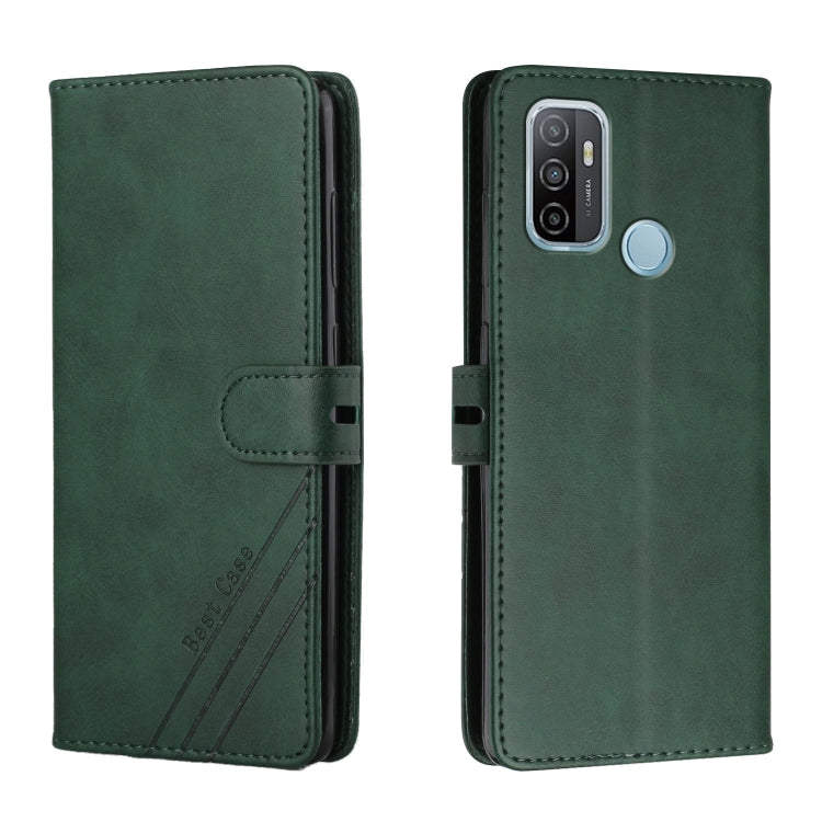 For OPPO A53 / A53s Stitching Style 2-Color Cow Texture Horizontal Flip PU Leather Case with Holder & Card Slot & Lanyard