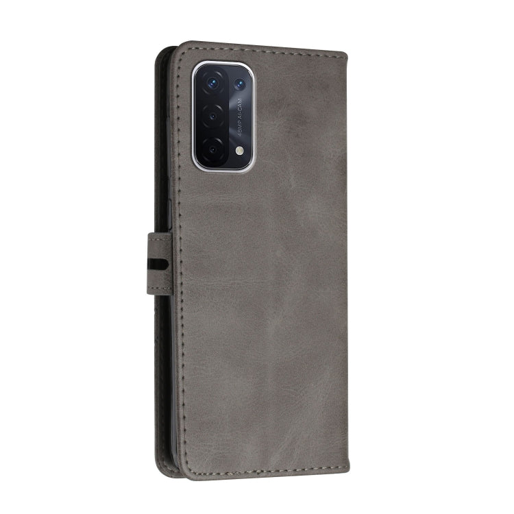 For OPPO A54 5G / A74 5G Stitching Style 2-Color Cow Texture Horizontal Flip PU Leather Case with Holder & Card Slot & Lanyard