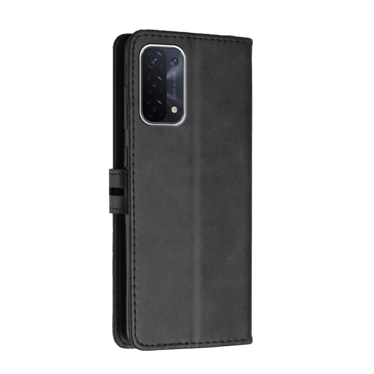 For OPPO A54 5G / A74 5G Stitching Style 2-Color Cow Texture Horizontal Flip PU Leather Case with Holder & Card Slot & Lanyard