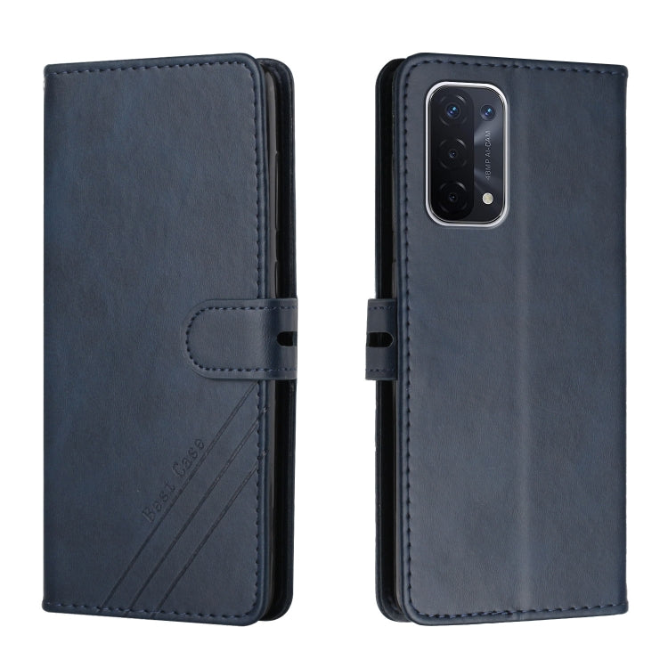 For OPPO A54 5G / A74 5G Stitching Style 2-Color Cow Texture Horizontal Flip PU Leather Case with Holder & Card Slot & Lanyard