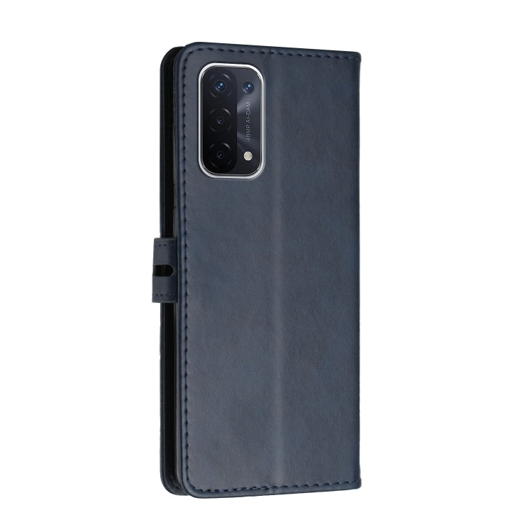 For OPPO A54 5G / A74 5G Stitching Style 2-Color Cow Texture Horizontal Flip PU Leather Case with Holder & Card Slot & Lanyard