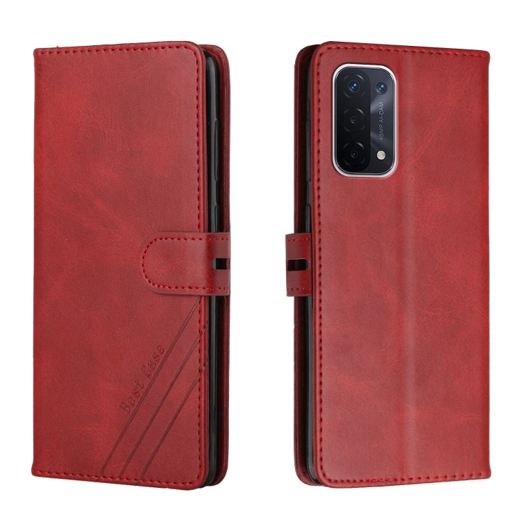 For OPPO A54 5G / A74 5G Stitching Style 2-Color Cow Texture Horizontal Flip PU Leather Case with Holder & Card Slot & Lanyard
