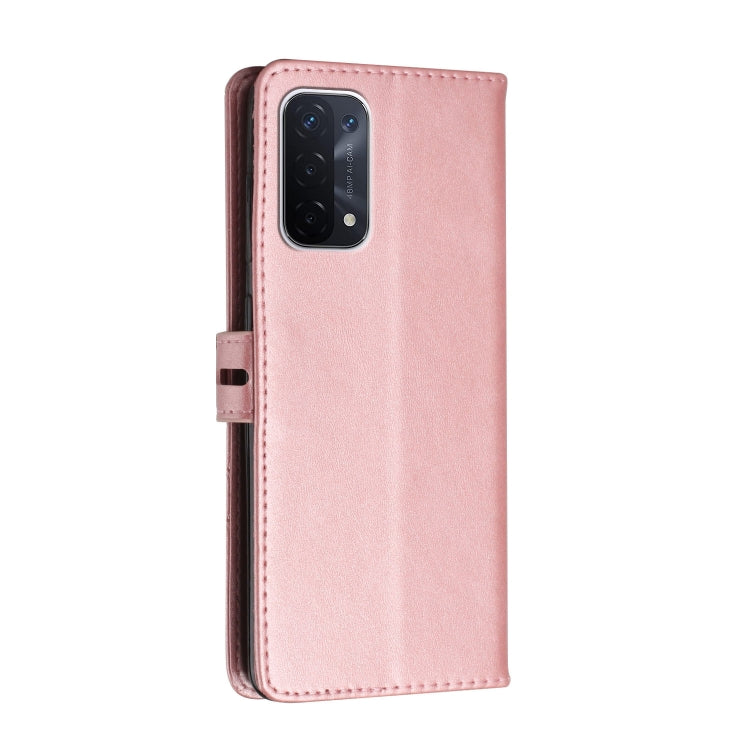 For OPPO A54 5G / A74 5G Stitching Style 2-Color Cow Texture Horizontal Flip PU Leather Case with Holder & Card Slot & Lanyard