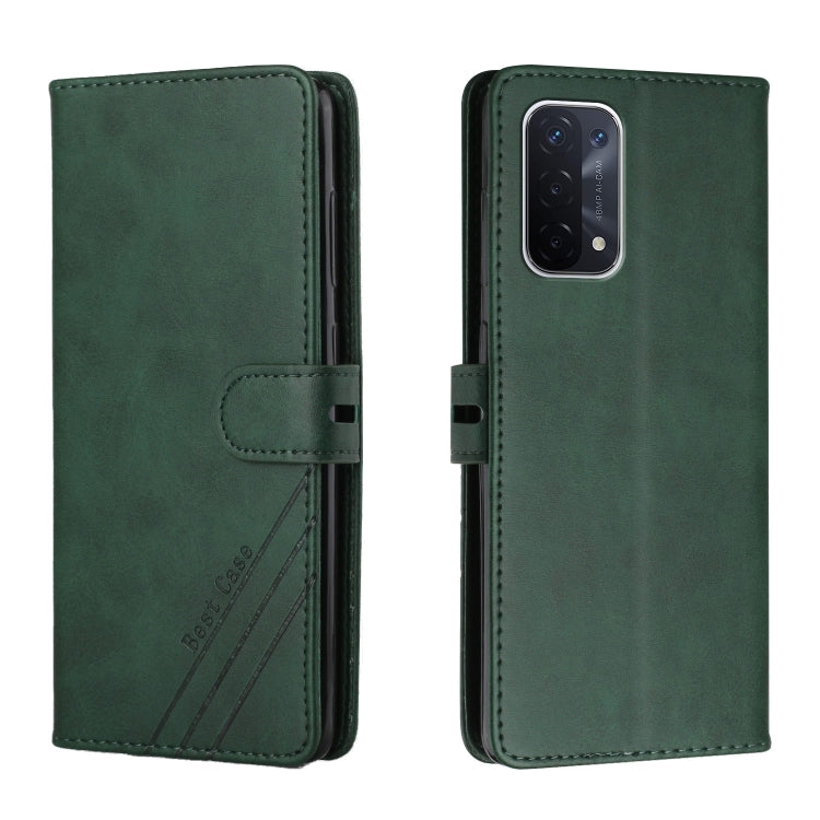 For OPPO A54 5G / A74 5G Stitching Style 2-Color Cow Texture Horizontal Flip PU Leather Case with Holder & Card Slot & Lanyard