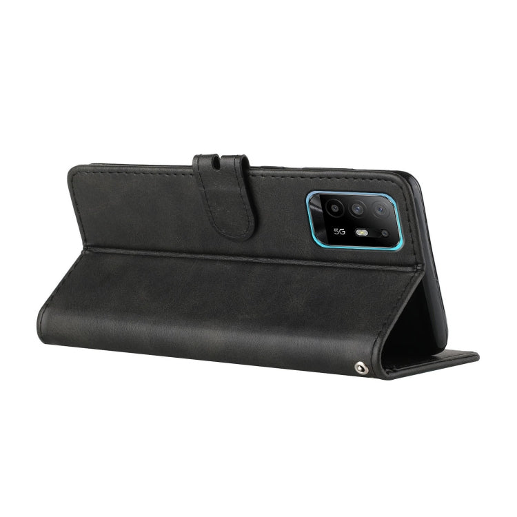 For OPPO A94 5G / A95 5G Stitching Style 2-Color Cow Texture Horizontal Flip PU Leather Case with Holder & Card Slot & Lanyard