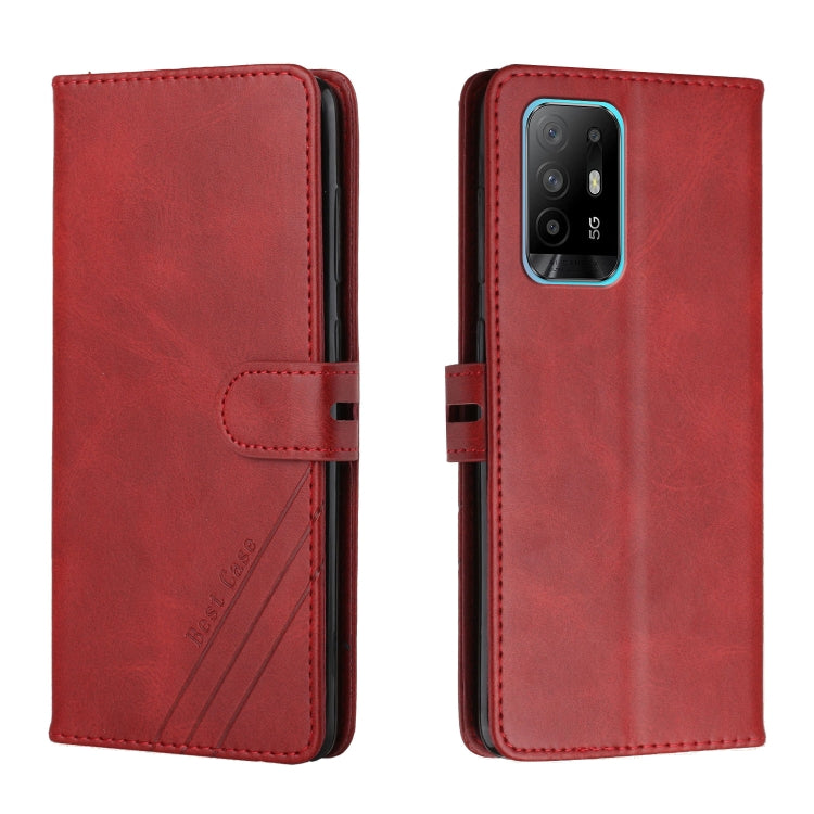 For OPPO A94 5G / A95 5G Stitching Style 2-Color Cow Texture Horizontal Flip PU Leather Case with Holder & Card Slot & Lanyard