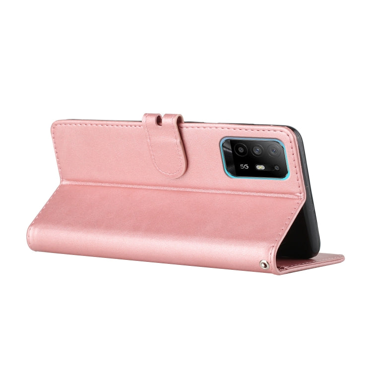 For OPPO A94 5G / A95 5G Stitching Style 2-Color Cow Texture Horizontal Flip PU Leather Case with Holder & Card Slot & Lanyard