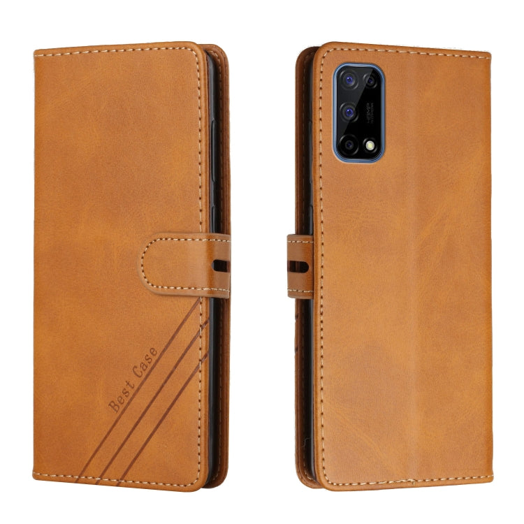 For Realme 7 5G Stitching Style 2-Color Cow Texture Horizontal Flip PU Leather Case with Holder & Card Slot & Lanyard