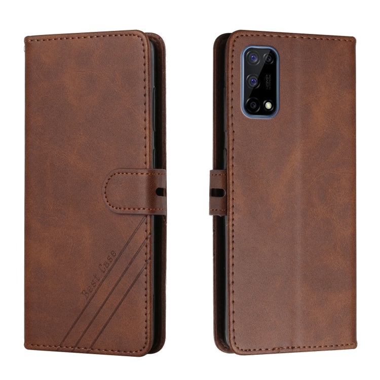 For Realme 7 5G Stitching Style 2-Color Cow Texture Horizontal Flip PU Leather Case with Holder & Card Slot & Lanyard