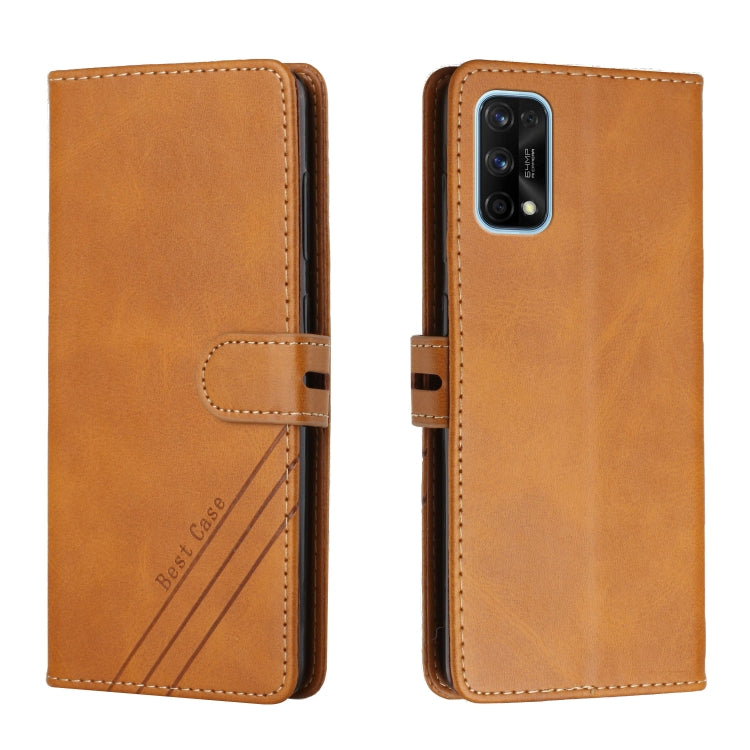 For Realme 7 Pro Stitching Style 2-Color Cow Texture Horizontal Flip PU Leather Case with Holder & Card Slot & Lanyard