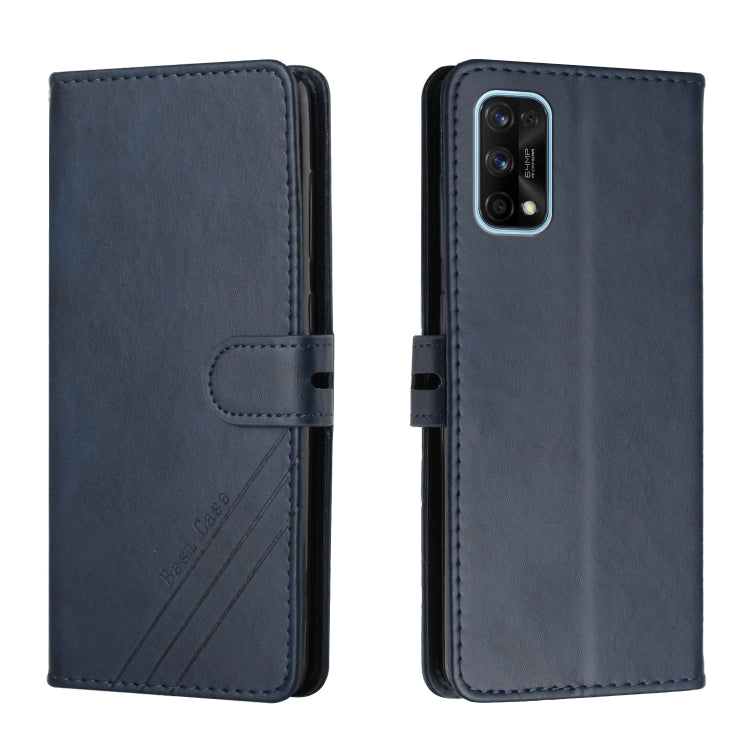 For Realme 7 Pro Stitching Style 2-Color Cow Texture Horizontal Flip PU Leather Case with Holder & Card Slot & Lanyard