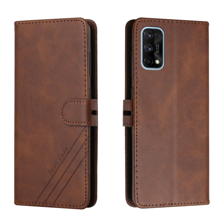 For Realme 7 Pro Stitching Style 2-Color Cow Texture Horizontal Flip PU Leather Case with Holder & Card Slot & Lanyard
