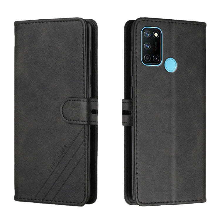 For Realme 7i Stitching Style 2-Color Cow Texture Horizontal Flip PU Leather Case with Holder & Card Slot & Lanyard