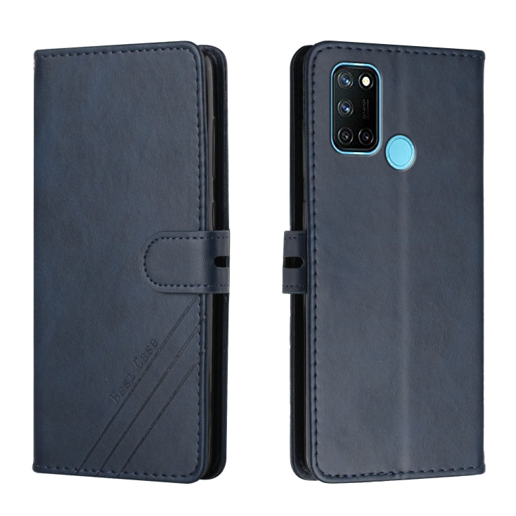 For Realme 7i Stitching Style 2-Color Cow Texture Horizontal Flip PU Leather Case with Holder & Card Slot & Lanyard