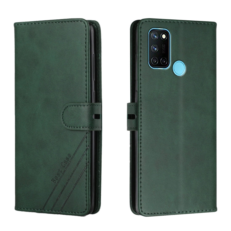 For Realme 7i Stitching Style 2-Color Cow Texture Horizontal Flip PU Leather Case with Holder & Card Slot & Lanyard