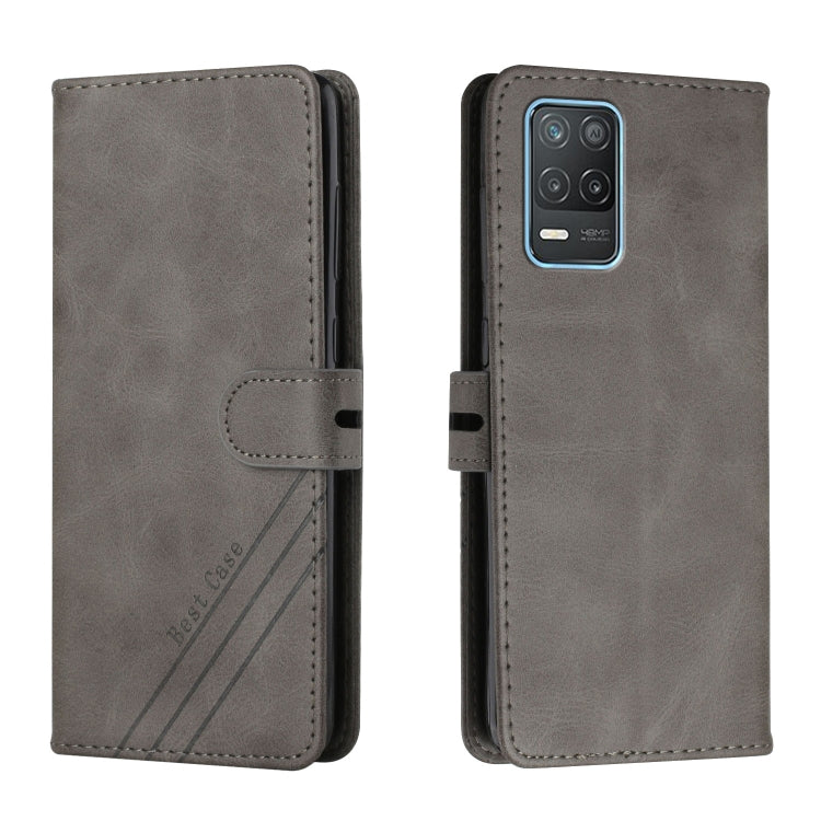 For Realme 8 5G Stitching Style 2-Color Cow Texture Horizontal Flip PU Leather Case with Holder & Card Slot & Lanyard
