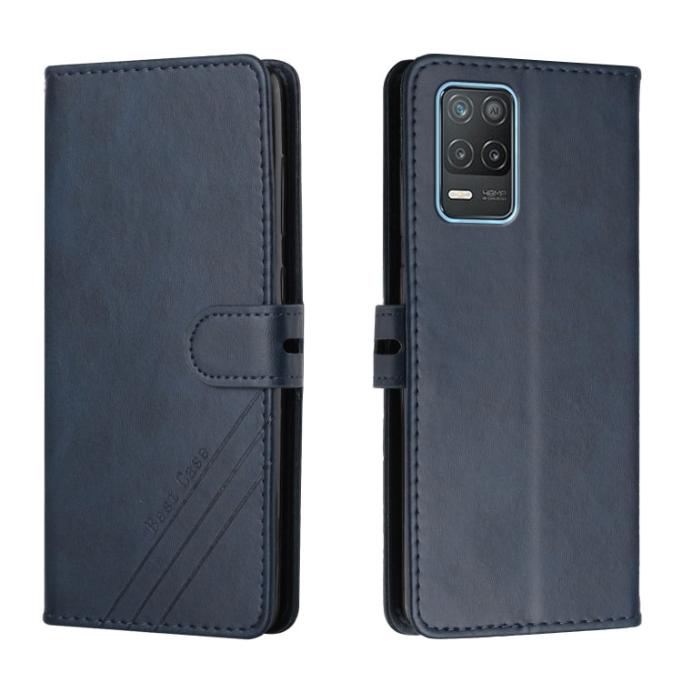 For Realme 8 5G Stitching Style 2-Color Cow Texture Horizontal Flip PU Leather Case with Holder & Card Slot & Lanyard