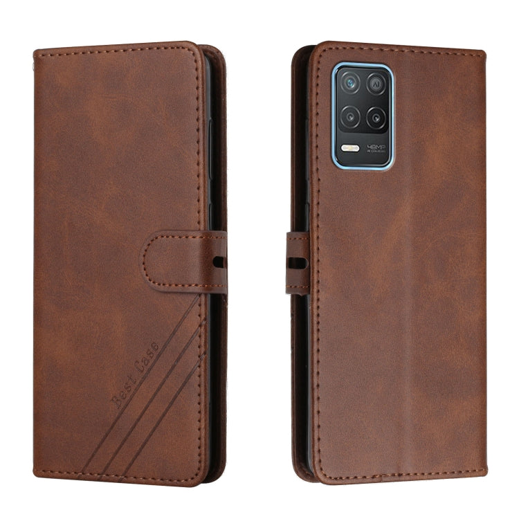 For Realme 8 5G Stitching Style 2-Color Cow Texture Horizontal Flip PU Leather Case with Holder & Card Slot & Lanyard