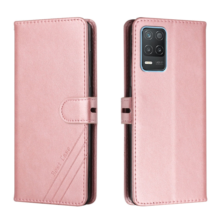 For Realme 8 5G Stitching Style 2-Color Cow Texture Horizontal Flip PU Leather Case with Holder & Card Slot & Lanyard