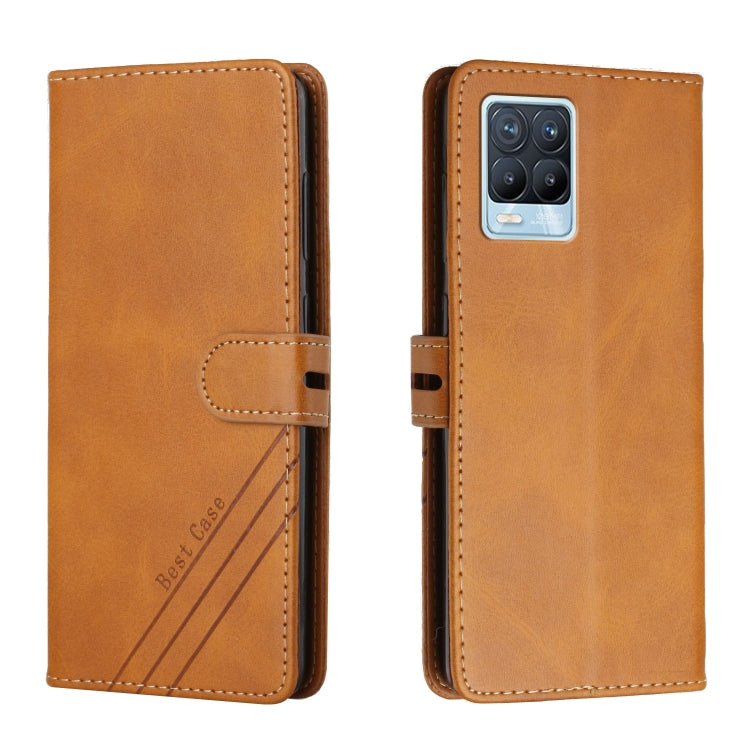 For Realme 8 / 8 Pro Stitching Style 2-Color Cow Texture Horizontal Flip PU Leather Case with Holder & Card Slot & Lanyard