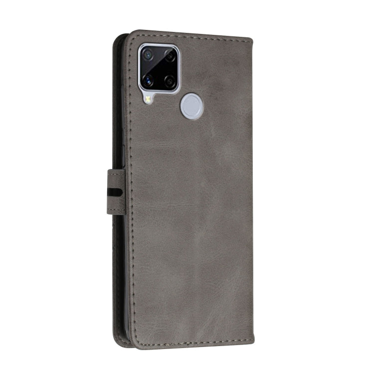 For Realme C15 Stitching Style 2-Color Cow Texture Horizontal Flip PU Leather Case with Holder & Card Slot & Lanyard