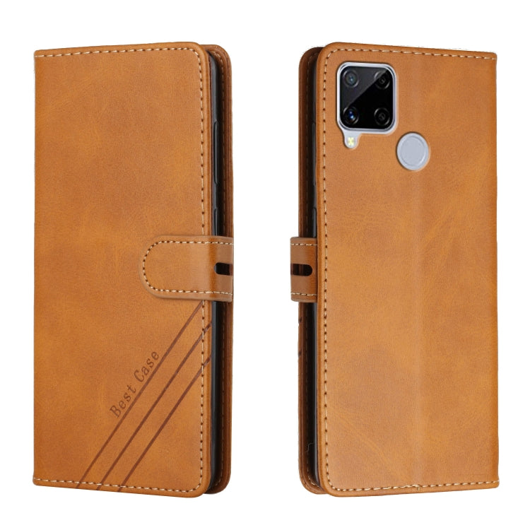 For Realme C15 Stitching Style 2-Color Cow Texture Horizontal Flip PU Leather Case with Holder & Card Slot & Lanyard