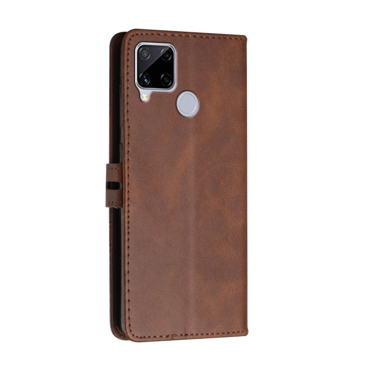For Realme C15 Stitching Style 2-Color Cow Texture Horizontal Flip PU Leather Case with Holder & Card Slot & Lanyard
