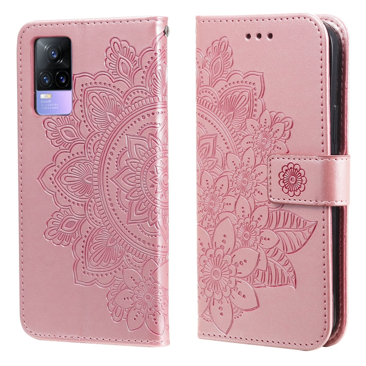 For vivo V21 4G / V21 5G 7-petal Flowers Embossing Pattern Horizontal Flip PU Leather Case with Holder & Card Slots & Wallet & Photo Frame
