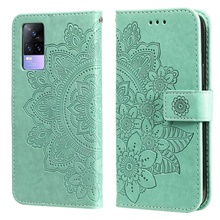 For vivo V21 4G / V21 5G 7-petal Flowers Embossing Pattern Horizontal Flip PU Leather Case with Holder & Card Slots & Wallet & Photo Frame