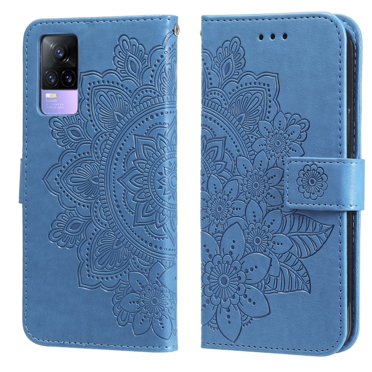 For vivo V21 4G / V21 5G 7-petal Flowers Embossing Pattern Horizontal Flip PU Leather Case with Holder & Card Slots & Wallet & Photo Frame