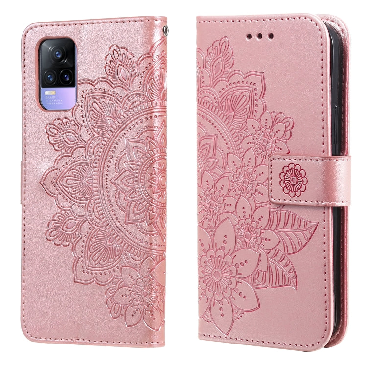 For vivo V21e 7-petal Flowers Embossing Pattern Horizontal Flip PU Leather Case with Holder & Card Slots & Wallet & Photo Frame