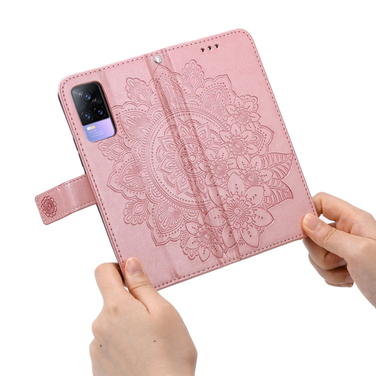 For vivo V21e 7-petal Flowers Embossing Pattern Horizontal Flip PU Leather Case with Holder & Card Slots & Wallet & Photo Frame