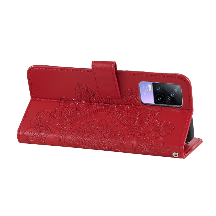 For vivo V21e 7-petal Flowers Embossing Pattern Horizontal Flip PU Leather Case with Holder & Card Slots & Wallet & Photo Frame