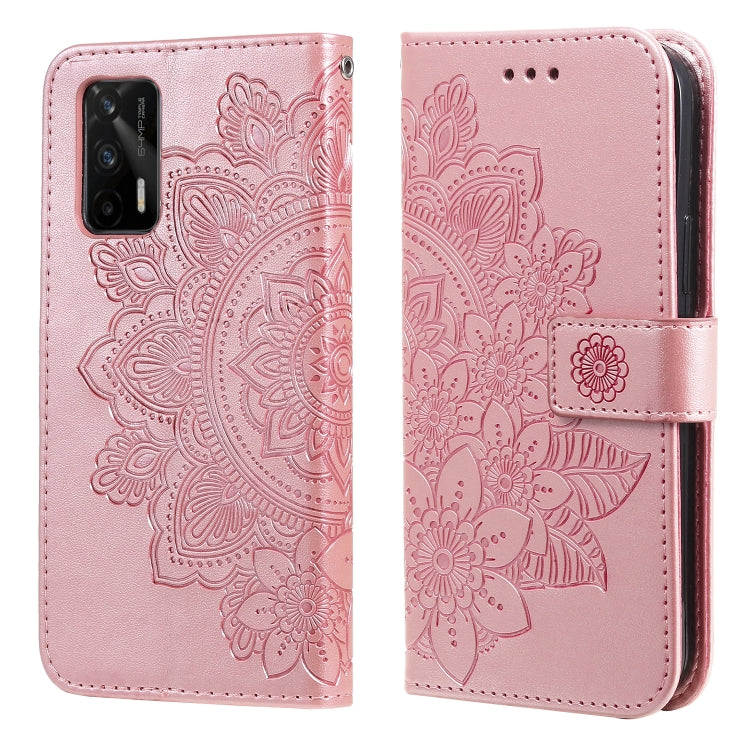 For OPPO Realme GT 5G 7-petal Flowers Embossing Pattern Horizontal Flip PU Leather Case with Holder & Card Slots & Wallet & Photo Frame