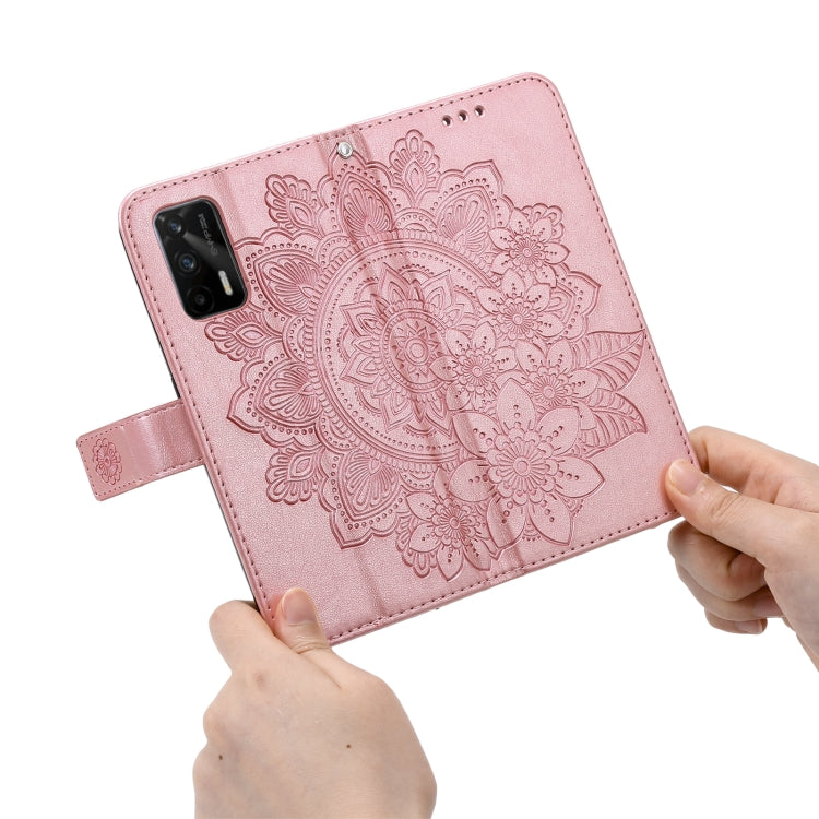 For OPPO Realme GT 5G 7-petal Flowers Embossing Pattern Horizontal Flip PU Leather Case with Holder & Card Slots & Wallet & Photo Frame