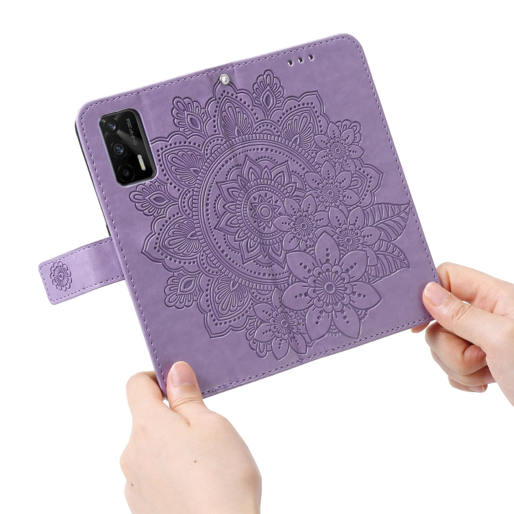 For OPPO Realme GT 5G 7-petal Flowers Embossing Pattern Horizontal Flip PU Leather Case with Holder & Card Slots & Wallet & Photo Frame