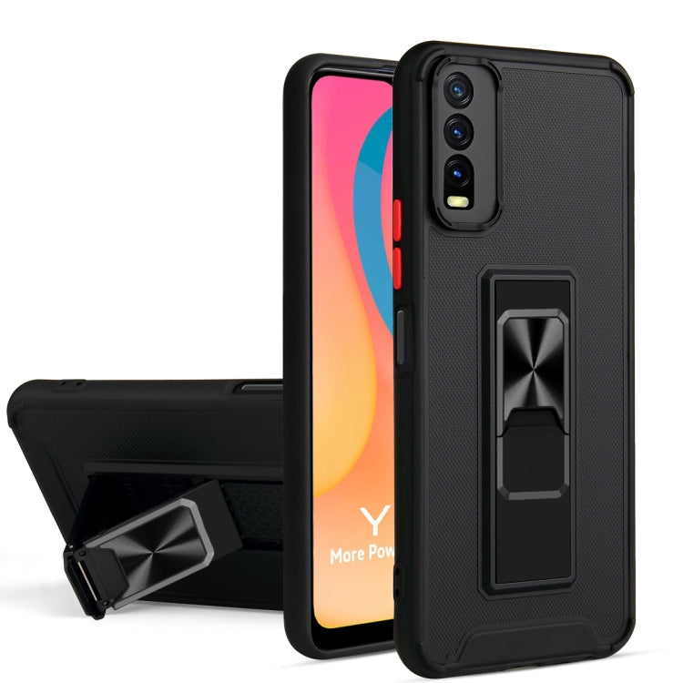 For vivo Y20 Dual-color Skin Feel TPU + PC Magnetic Shockproof Case with Invisible Holder