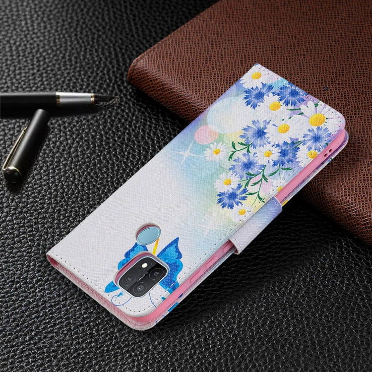 For OPPO A15 Colored Drawing Pattern Horizontal Flip Leather Case with Holder & Card Slots & Wallet